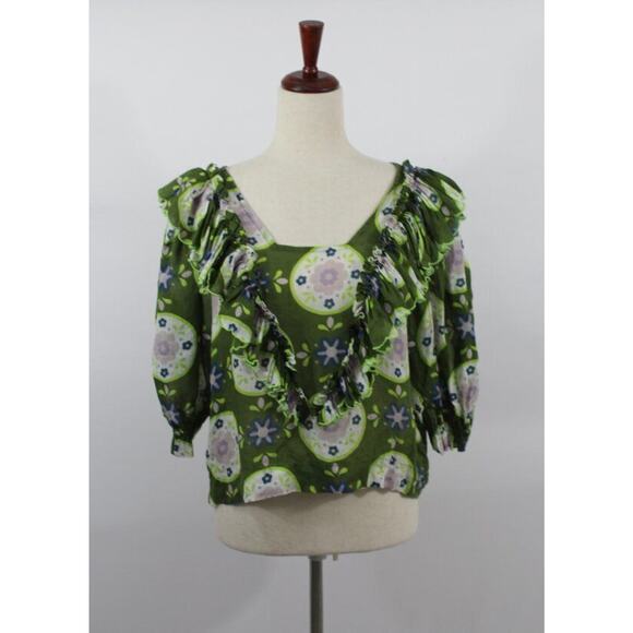 Floral Ruffle Green Blouse - Picture 9 of 14